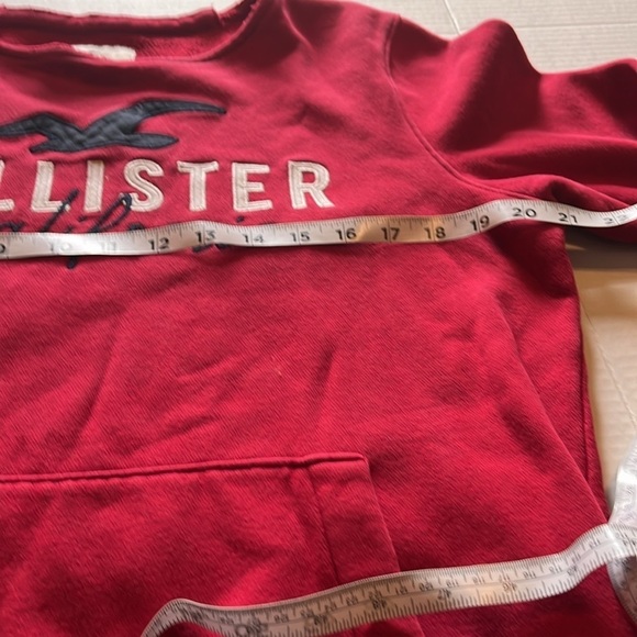 Hollister-S-red-scoopneck, long sleeve, kangaroo pocket, ribbed, sweatshirt. - Picture 9 of 12